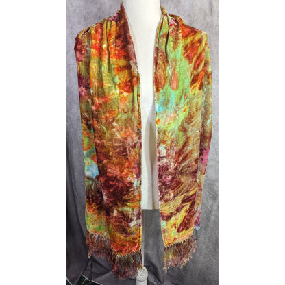 Vintage Bohemian Retro Hippie Velvet Tie-Dye Scarf With Fringe