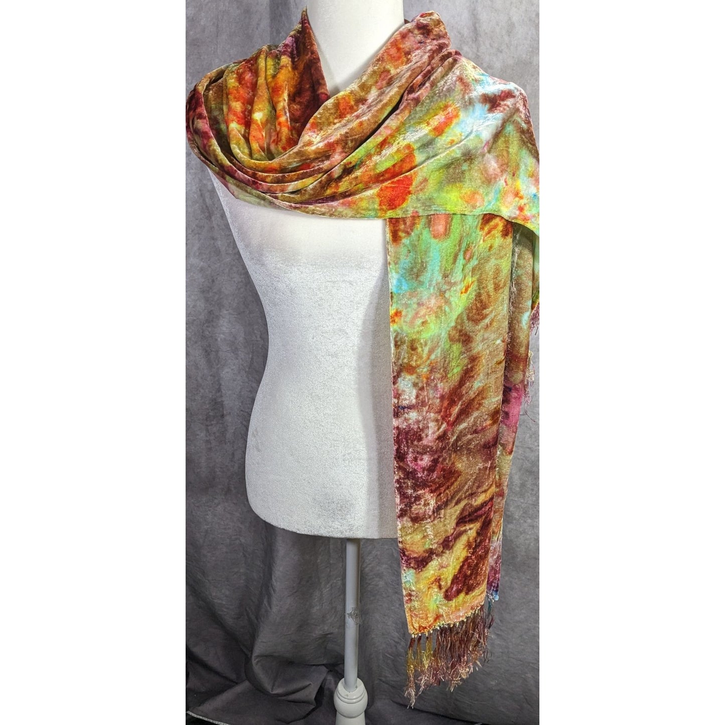Vintage Bohemian Retro Hippie Velvet Tie-Dye Scarf With Fringe