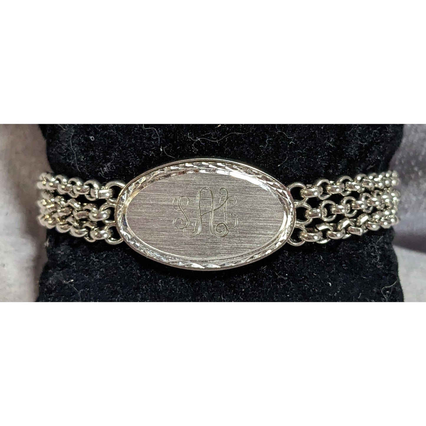 Vintage Classic Speidel USA S.A.C. Monogram ID Chain Bracelet Silver Tone