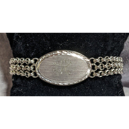 Vintage Classic Speidel USA S.A.C. Monogram ID Chain Bracelet Silver Tone