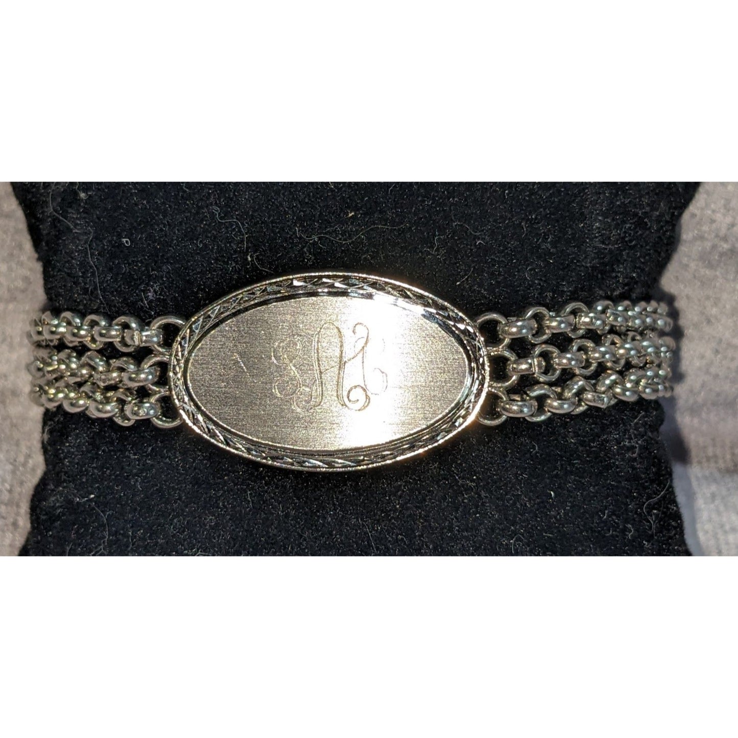 Vintage Classic Speidel USA S.A.C. Monogram ID Chain Bracelet Silver Tone