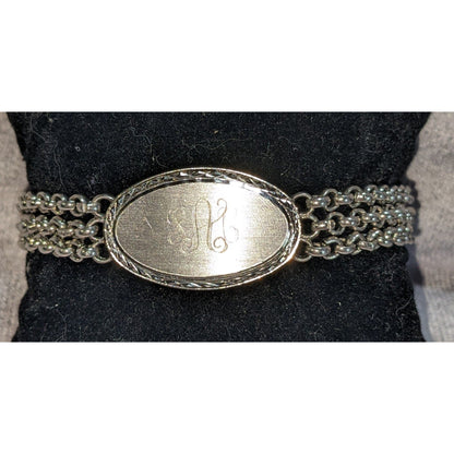 Vintage Classic Speidel USA S.A.C. Monogram ID Chain Bracelet Silver Tone