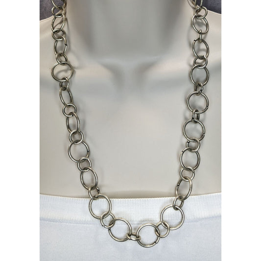 Indie Industrial Silver Tone Mixed Round Link Chain Necklace Minimalist Grunge