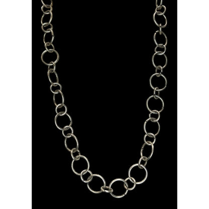 Indie Industrial Silver Tone Mixed Round Link Chain Necklace Minimalist Grunge