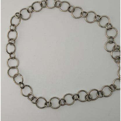 Indie Industrial Silver Tone Mixed Round Link Chain Necklace Minimalist Grunge