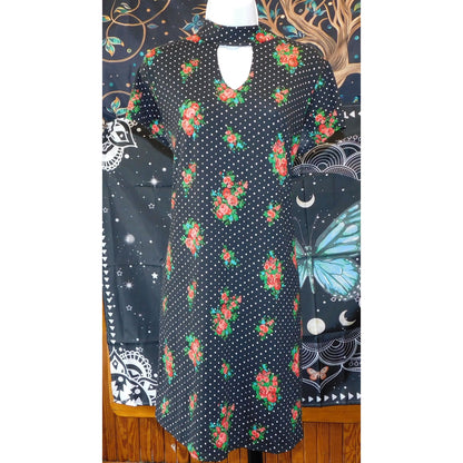 Joe Boxer Gothic Floral Polka Dot Keyhole Dress