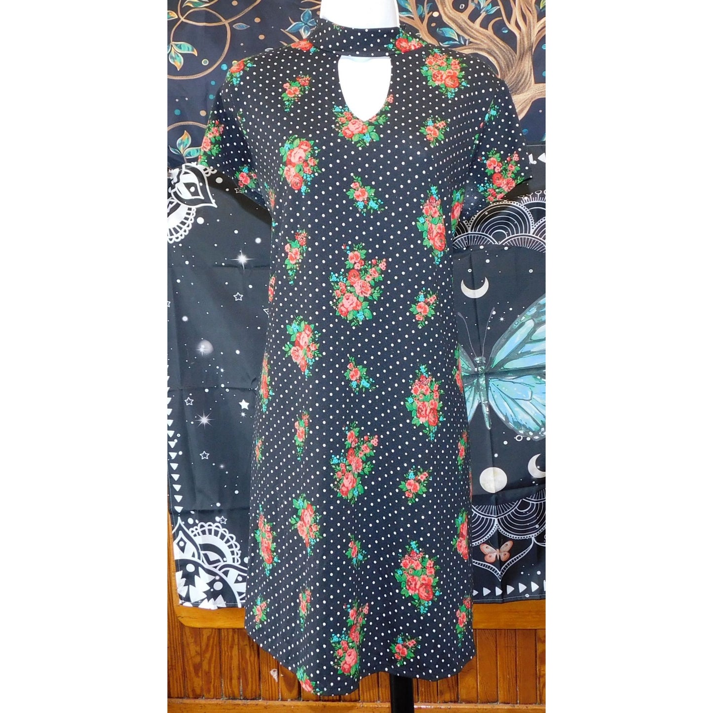 Joe Boxer Gothic Floral Polka Dot Keyhole Dress