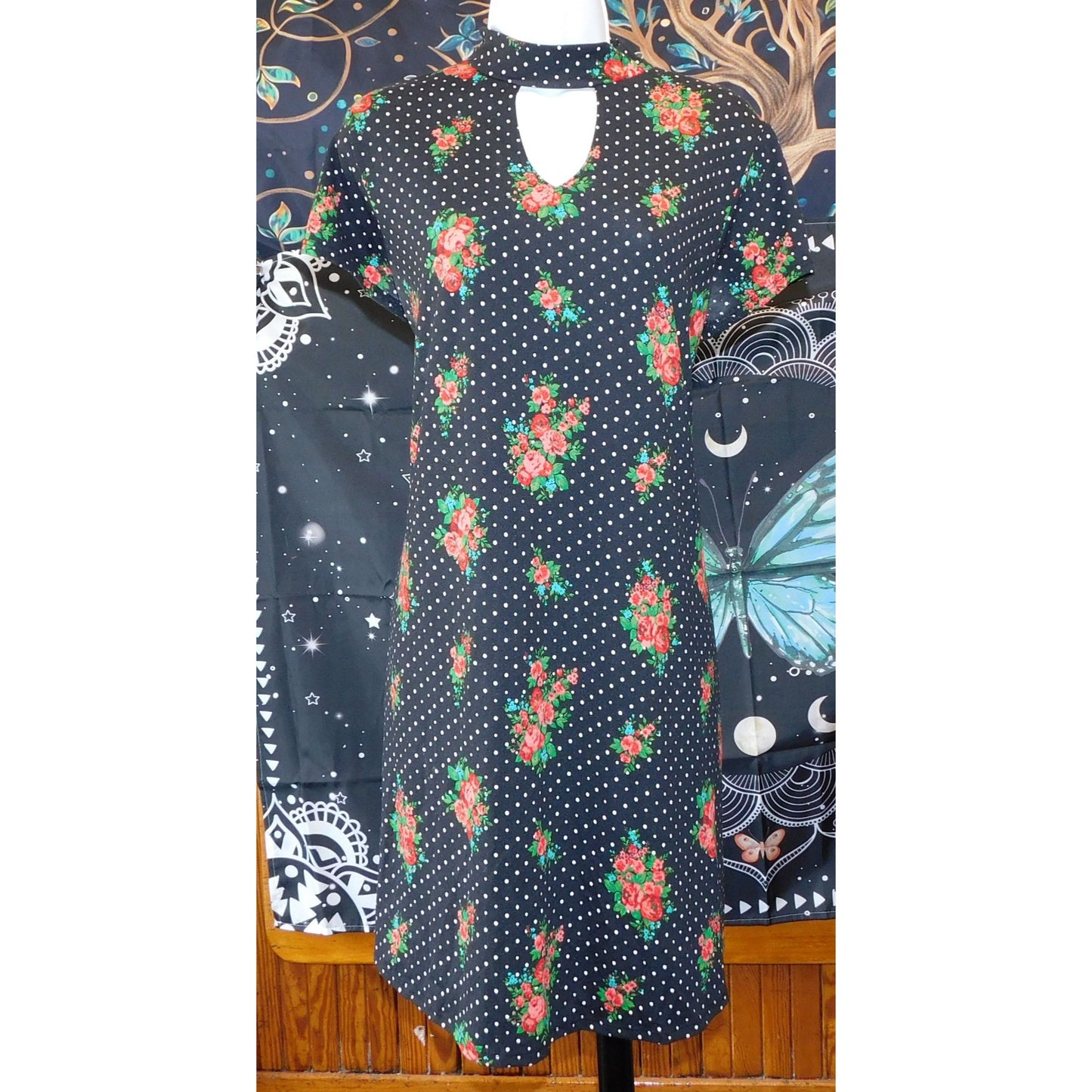 Joe Boxer Gothic Floral Polka Dot Keyhole Dress