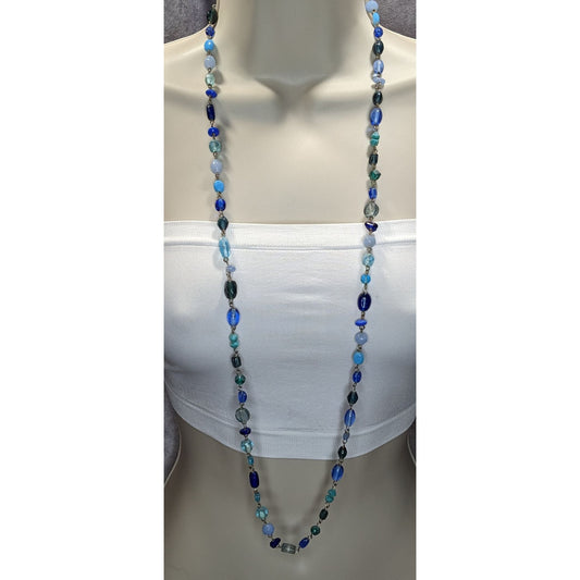 American Eagle Glass Beaded Necklace Blue Silver Preppy Coastal Jewelry