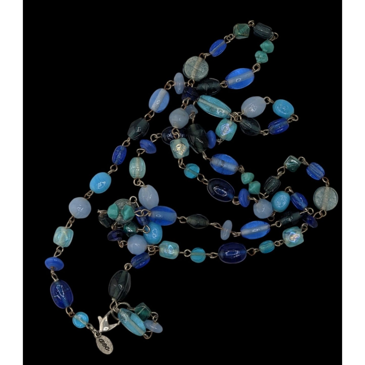 American Eagle Glass Beaded Necklace Blue Silver Preppy Coastal Jewelry