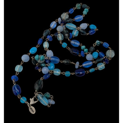 American Eagle Glass Beaded Necklace Blue Silver Preppy Coastal Jewelry