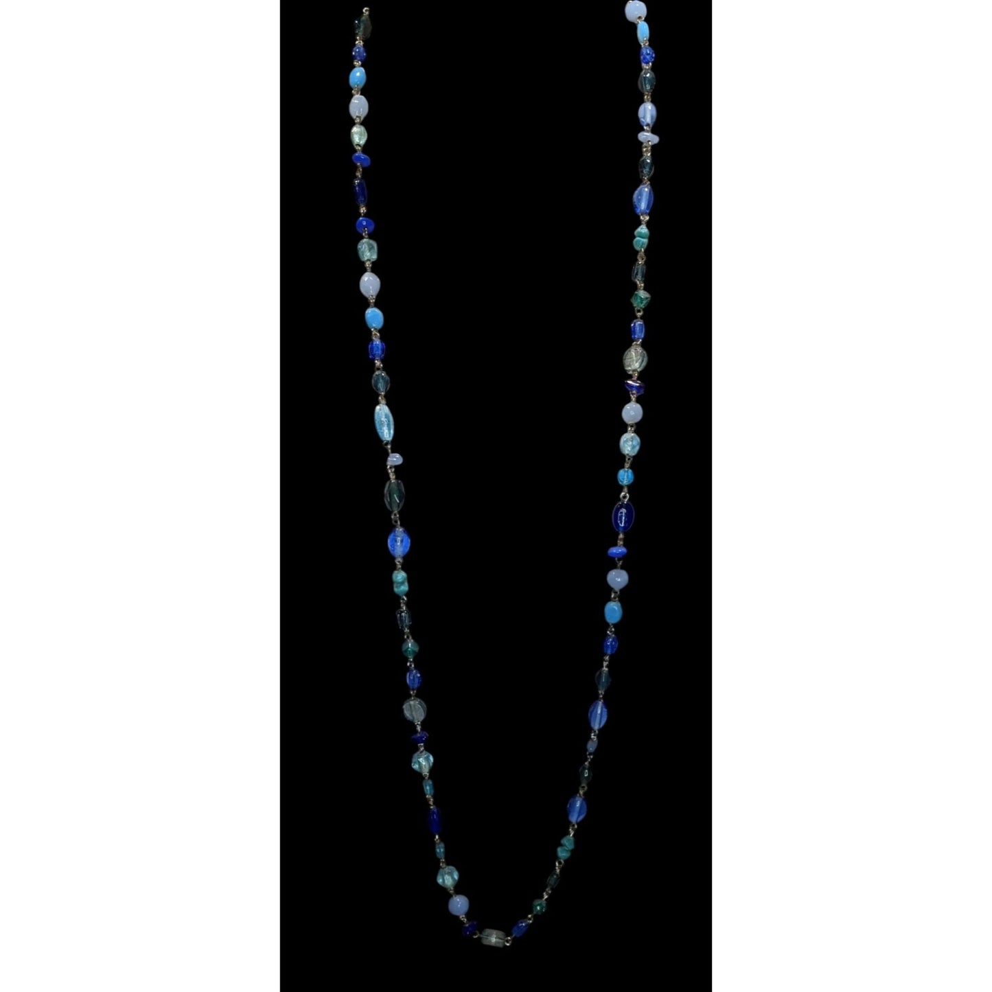 American Eagle Glass Beaded Necklace Blue Silver Preppy Coastal Jewelry