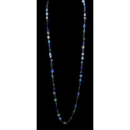 American Eagle Glass Beaded Necklace Blue Silver Preppy Coastal Jewelry