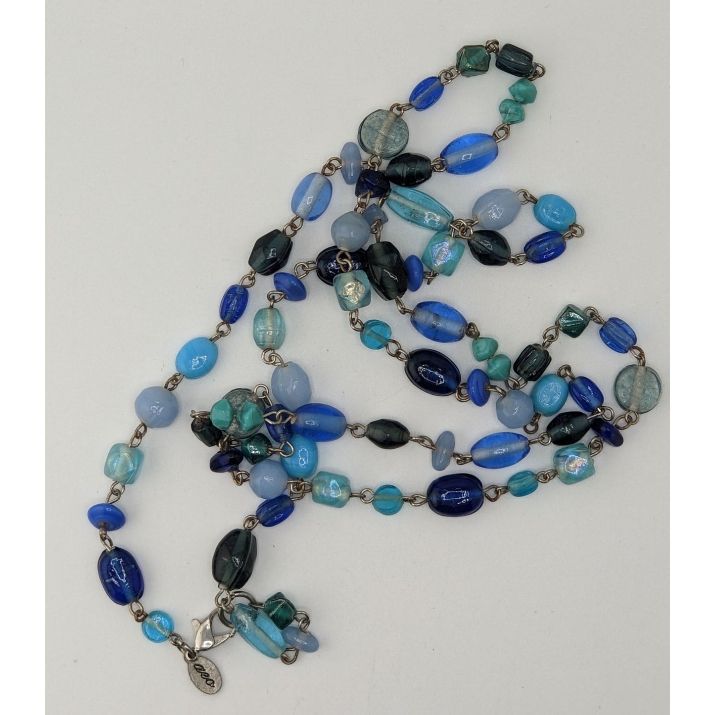 American Eagle Glass Beaded Necklace Blue Silver Preppy Coastal Jewelry