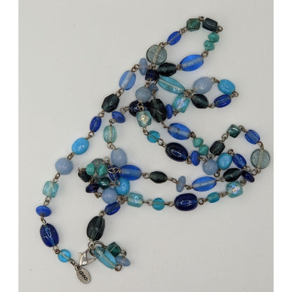 American Eagle Glass Beaded Necklace Blue Silver Preppy Coastal Jewelry