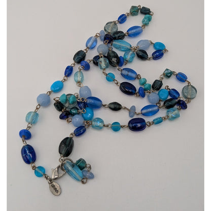 American Eagle Glass Beaded Necklace Blue Silver Preppy Coastal Jewelry