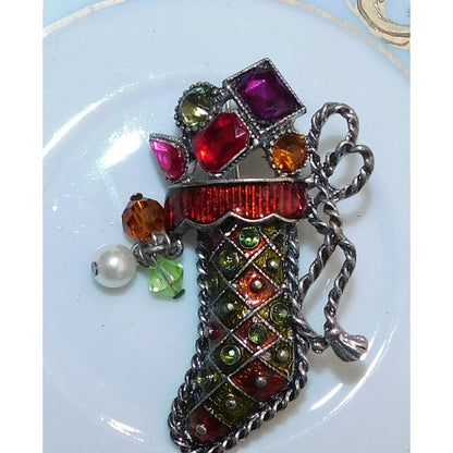 Vintage Kenneth Cole Jeweled Stocking Brooch