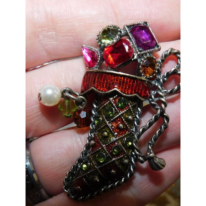 Vintage Kenneth Cole Jeweled Stocking Brooch