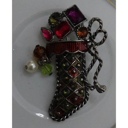 Vintage Kenneth Cole Jeweled Stocking Brooch