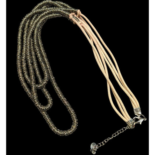 Vintage Boho Chic Metal Ring On Cord Layered Necklace