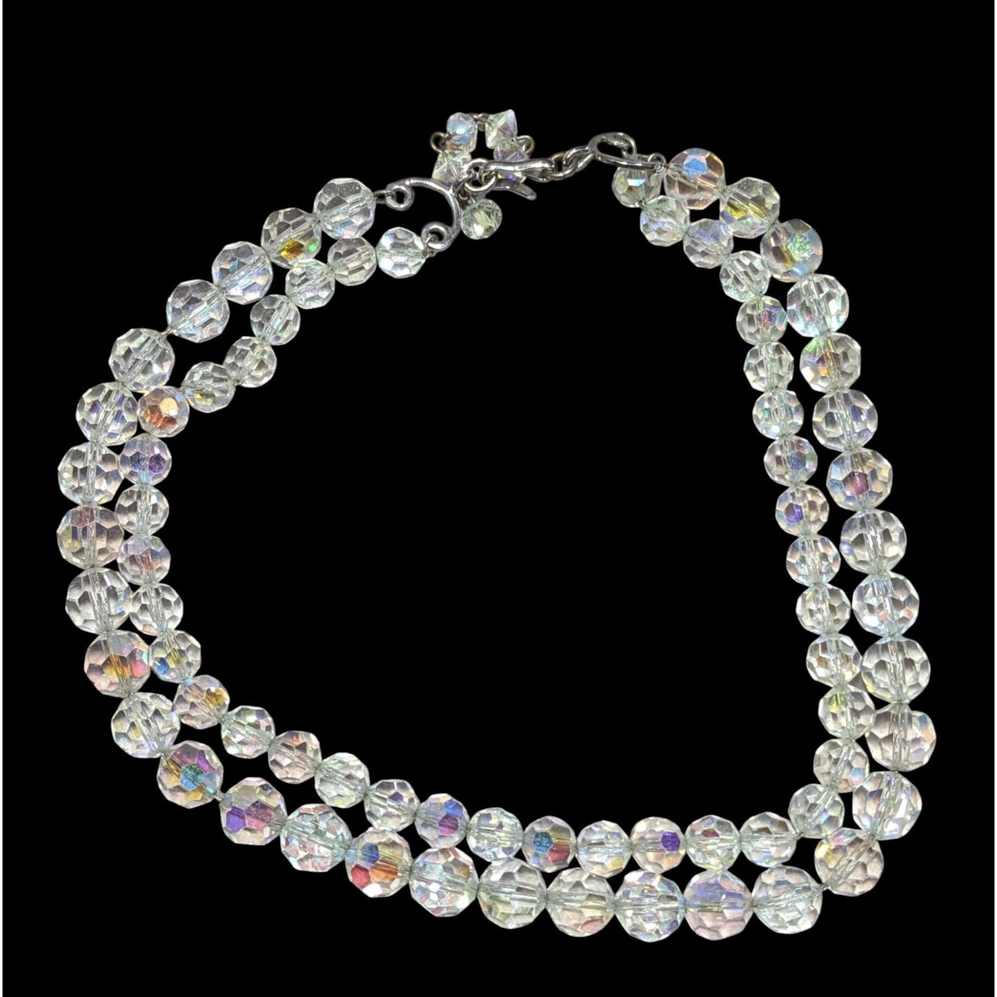 Vintage Double-Strand Aurora Borealis Crystal Bead Necklace