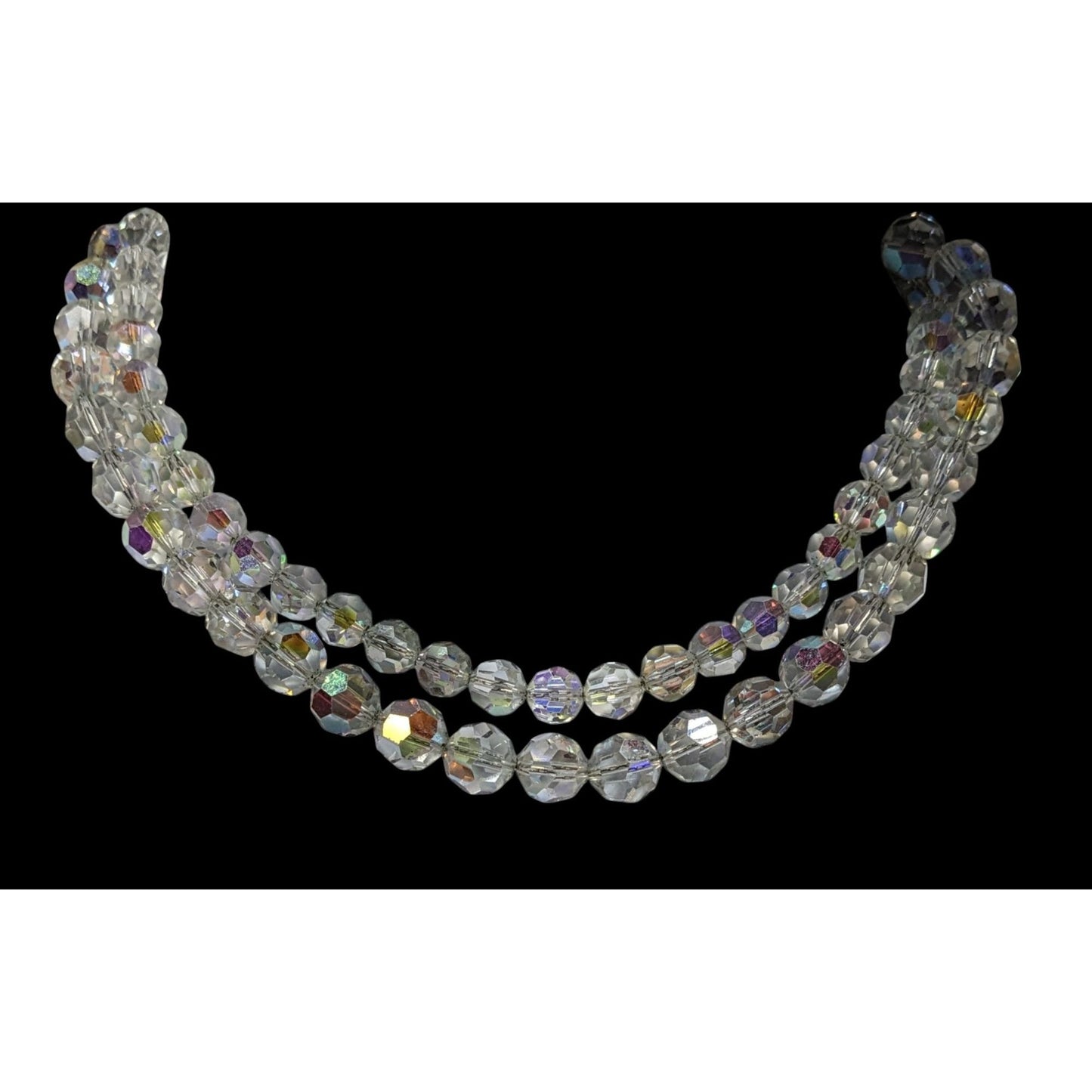 Vintage Double-Strand Aurora Borealis Crystal Bead Necklace