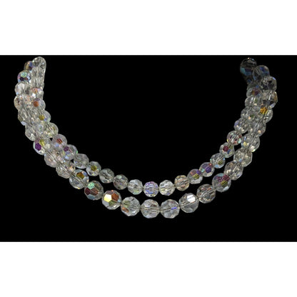 Vintage Double-Strand Aurora Borealis Crystal Bead Necklace
