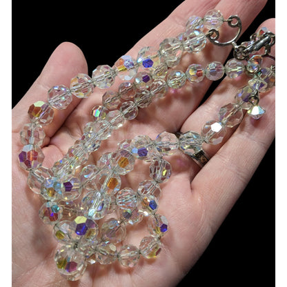 Vintage Double-Strand Aurora Borealis Crystal Bead Necklace