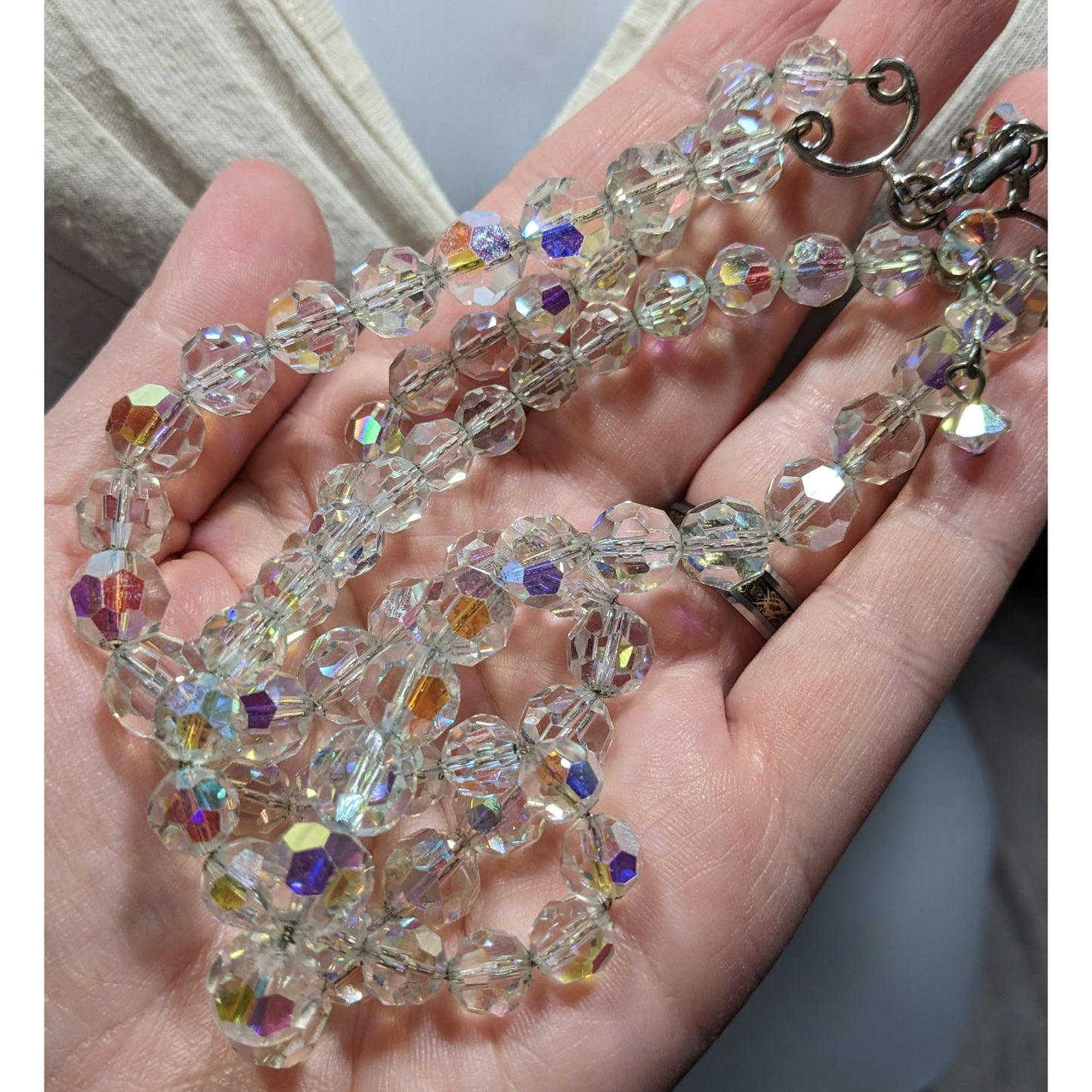 Vintage Double-Strand Aurora Borealis Crystal Bead Necklace