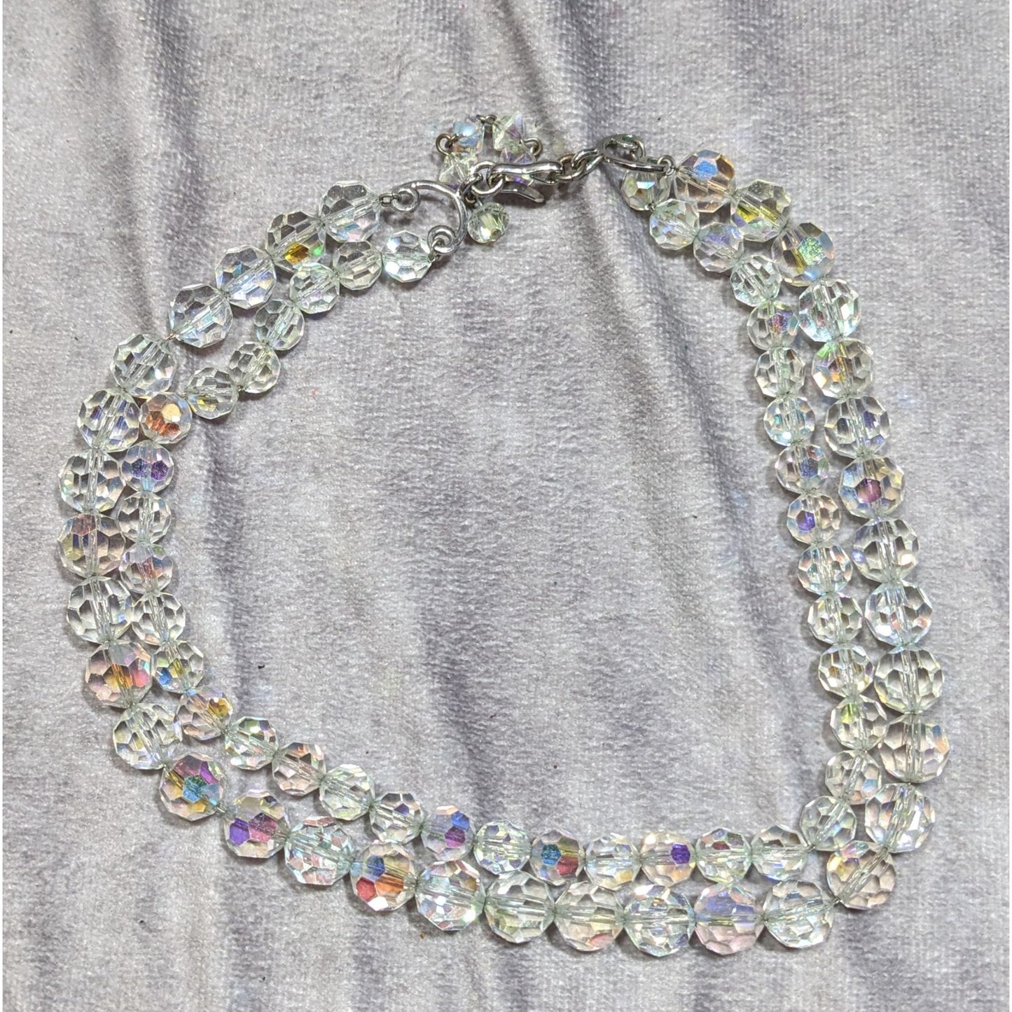 Vintage Double-Strand Aurora Borealis Crystal Bead Necklace