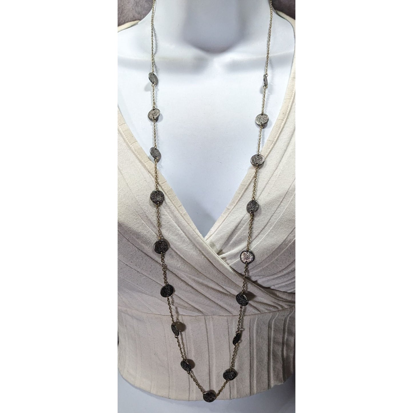 Brutalist Multi Metallic Textured Disc Station Necklace
