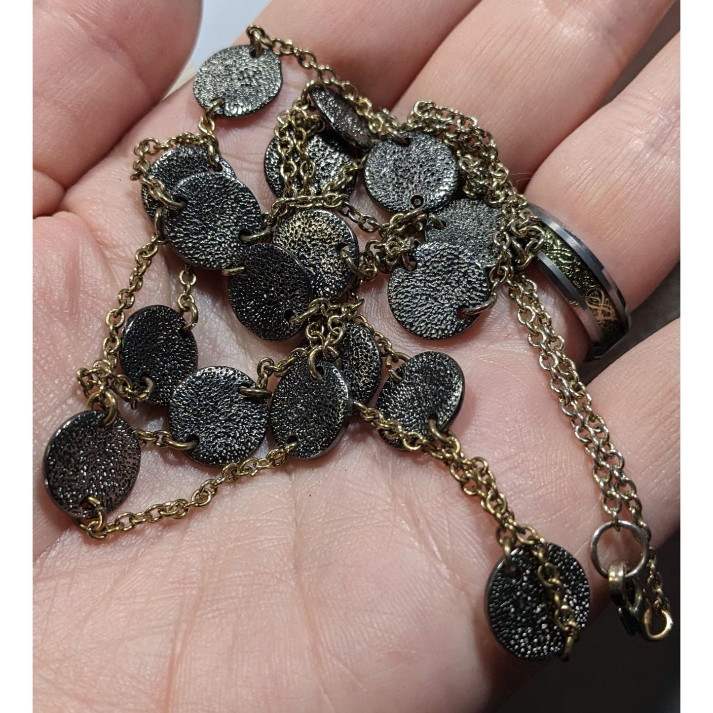 Brutalist Multi Metallic Textured Disc Station Necklace