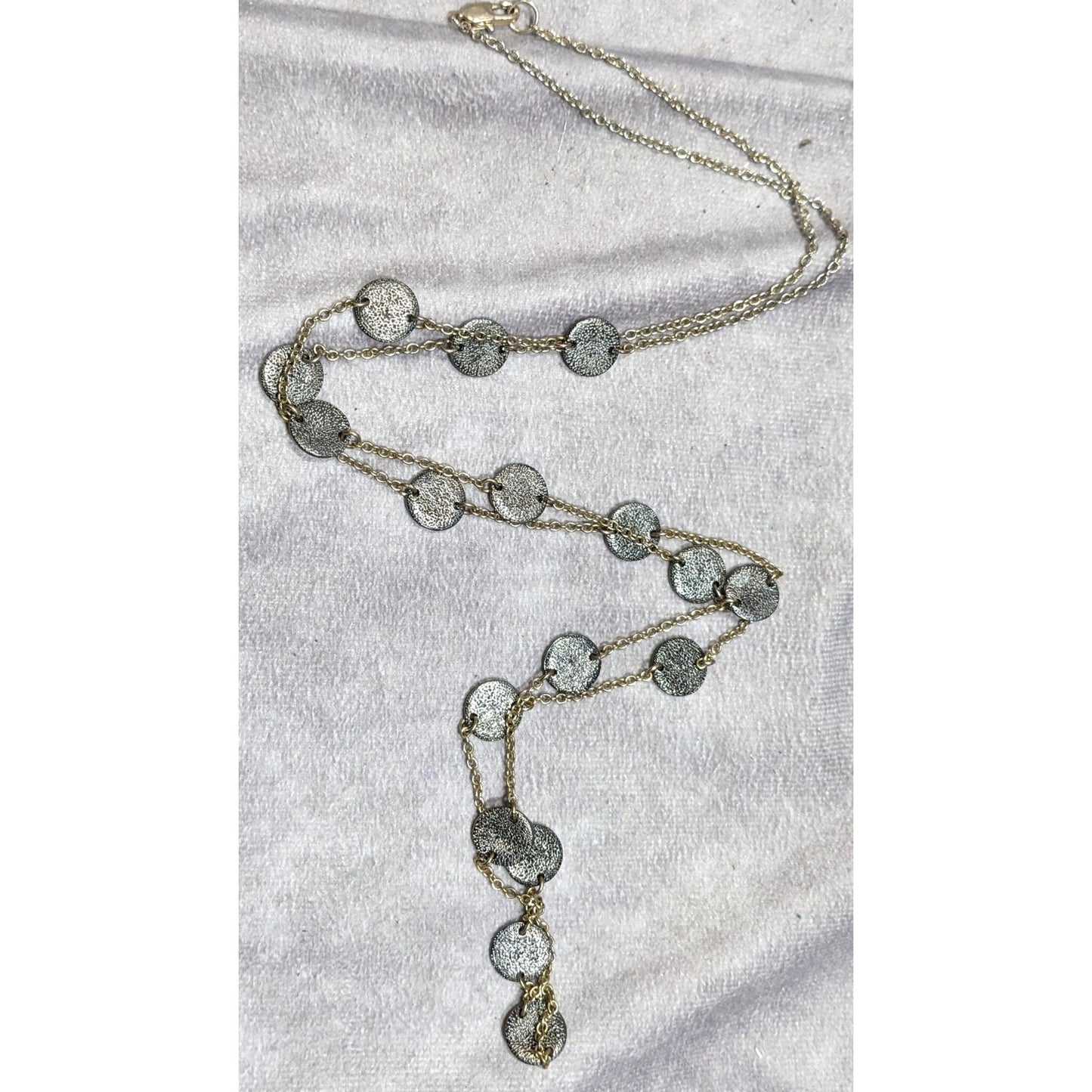 Brutalist Multi Metallic Textured Disc Station Necklace