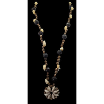 Retro Mermaidcore Cowrie Shell And Natural Seed Flower Pendant Necklace