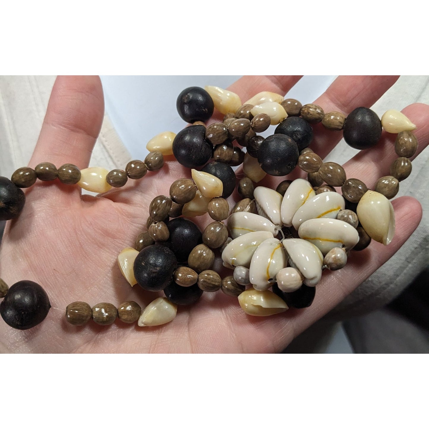 Retro Mermaidcore Cowrie Shell And Natural Seed Flower Pendant Necklace