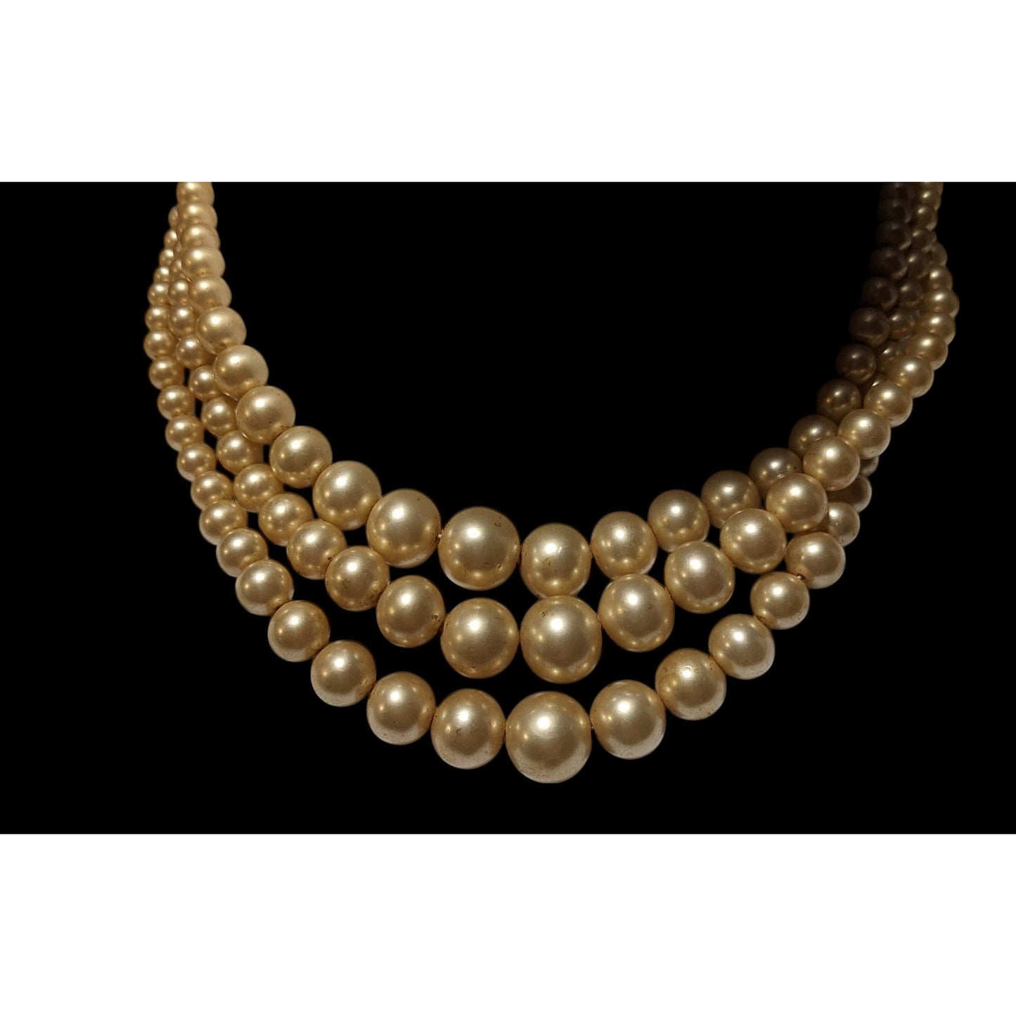 Vintage Marvella Triple Layer Gold Tone Faux Pearl Necklace