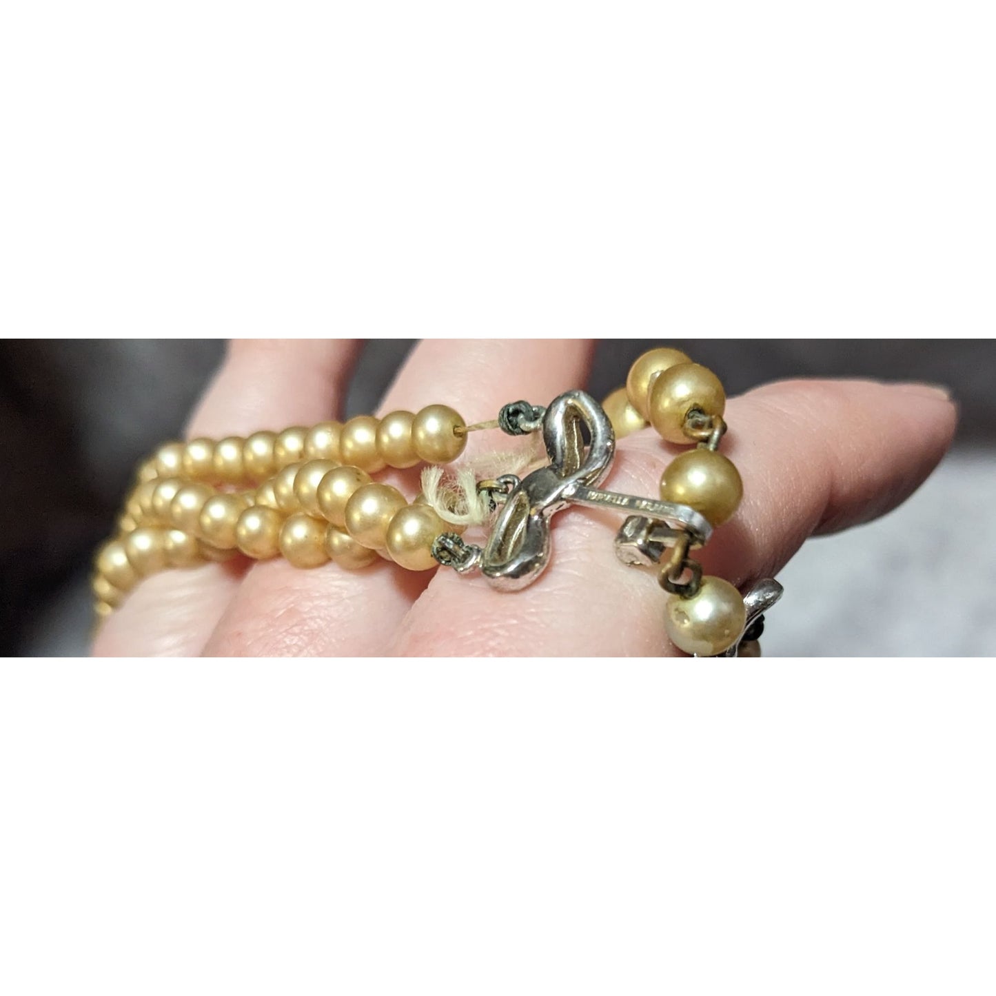 Vintage Marvella Triple Layer Gold Tone Faux Pearl Necklace