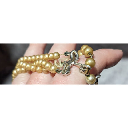 Vintage Marvella Triple Layer Gold Tone Faux Pearl Necklace