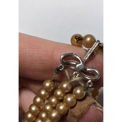 Vintage Marvella Triple Layer Gold Tone Faux Pearl Necklace