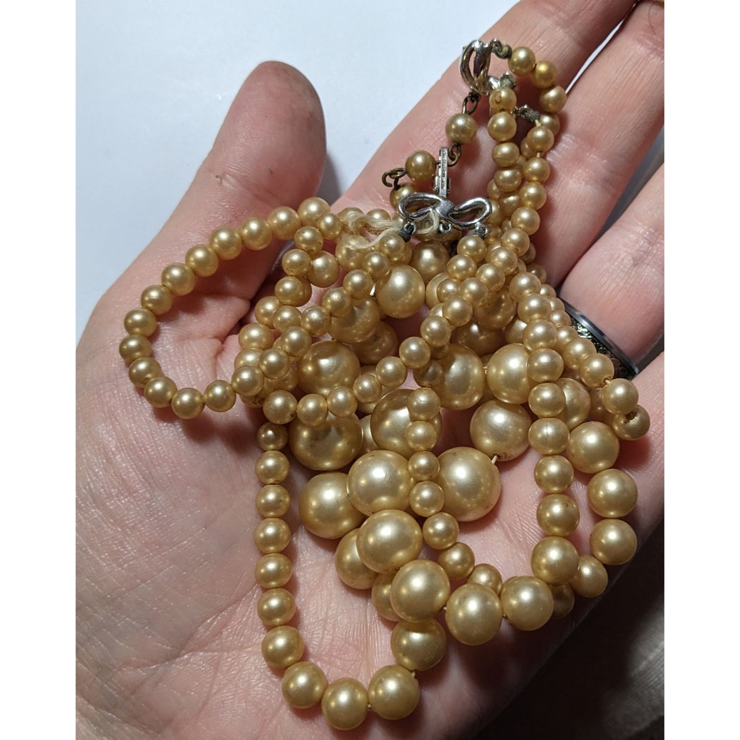 Vintage Marvella Triple Layer Gold Tone Faux Pearl Necklace