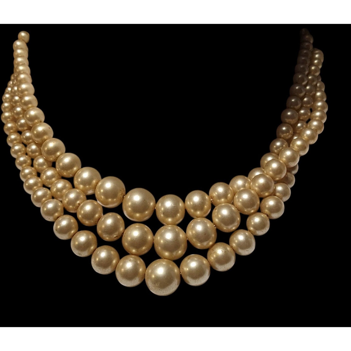 Vintage Marvella Triple Layer Gold Tone Faux Pearl Necklace