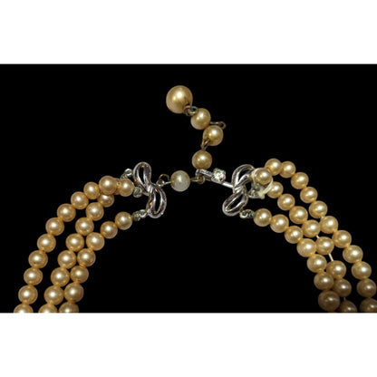 Vintage Marvella Triple Layer Gold Tone Faux Pearl Necklace