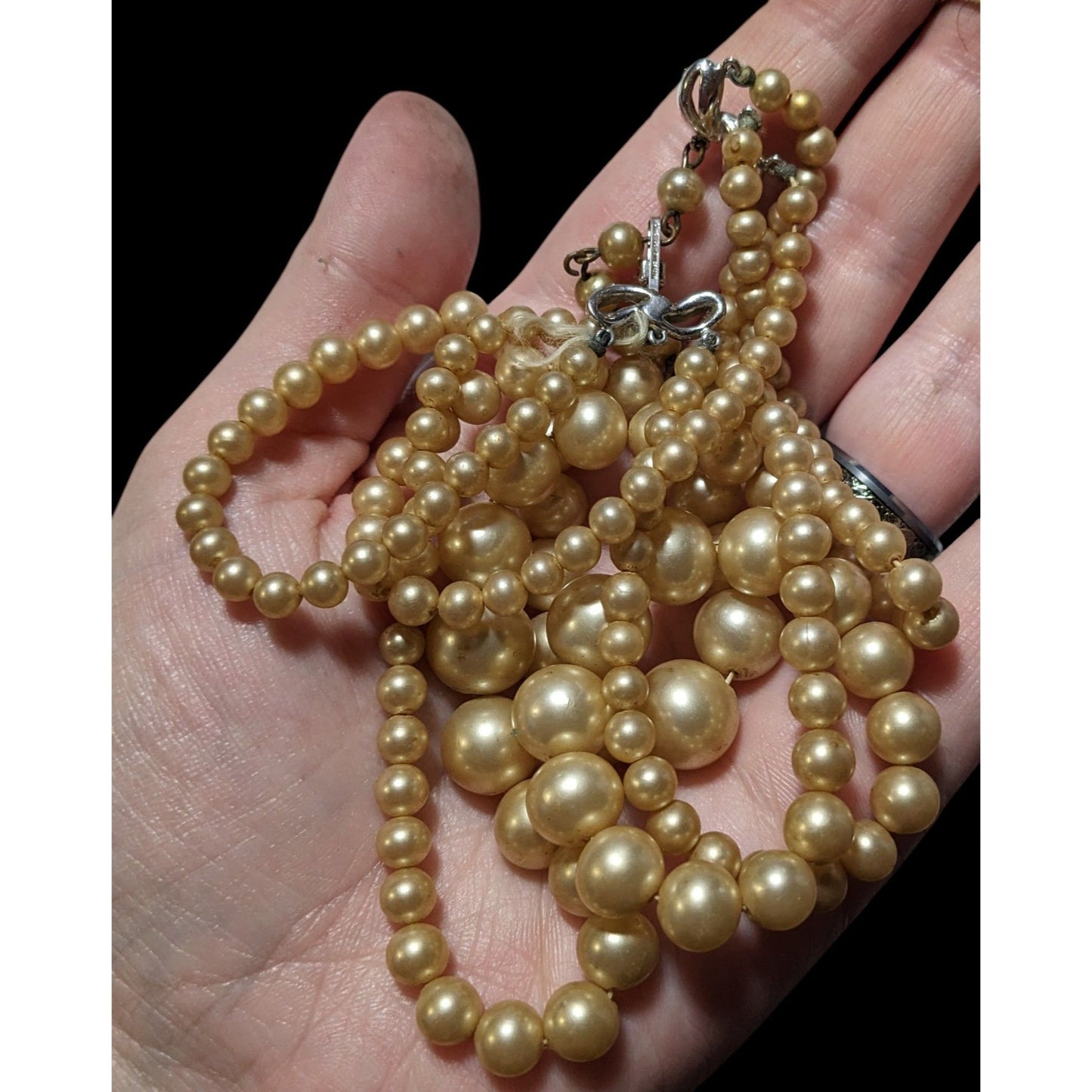 Vintage Marvella Triple Layer Gold Tone Faux Pearl Necklace