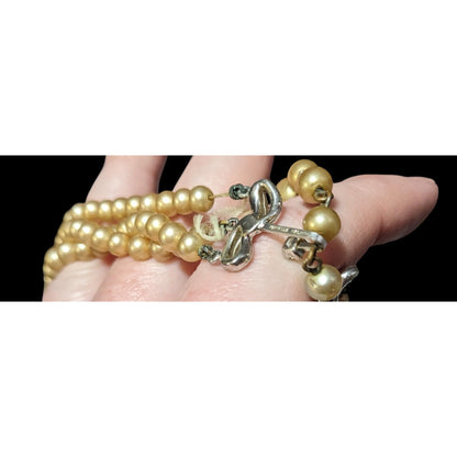 Vintage Marvella Triple Layer Gold Tone Faux Pearl Necklace