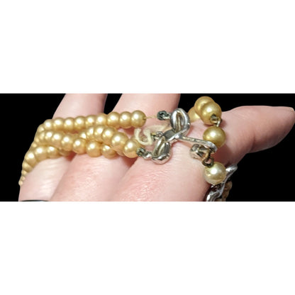 Vintage Marvella Triple Layer Gold Tone Faux Pearl Necklace