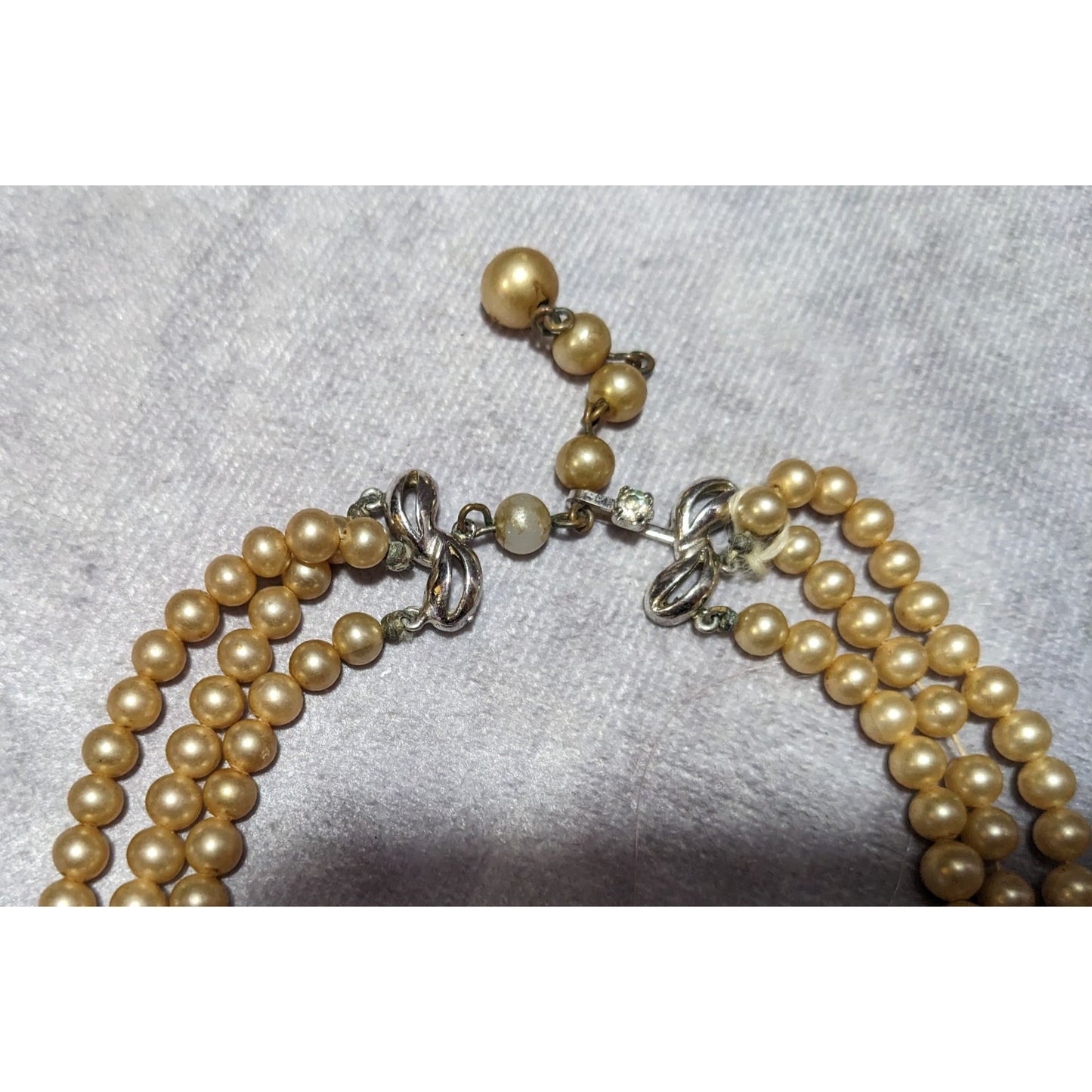 Vintage Marvella Triple Layer Gold Tone Faux Pearl Necklace