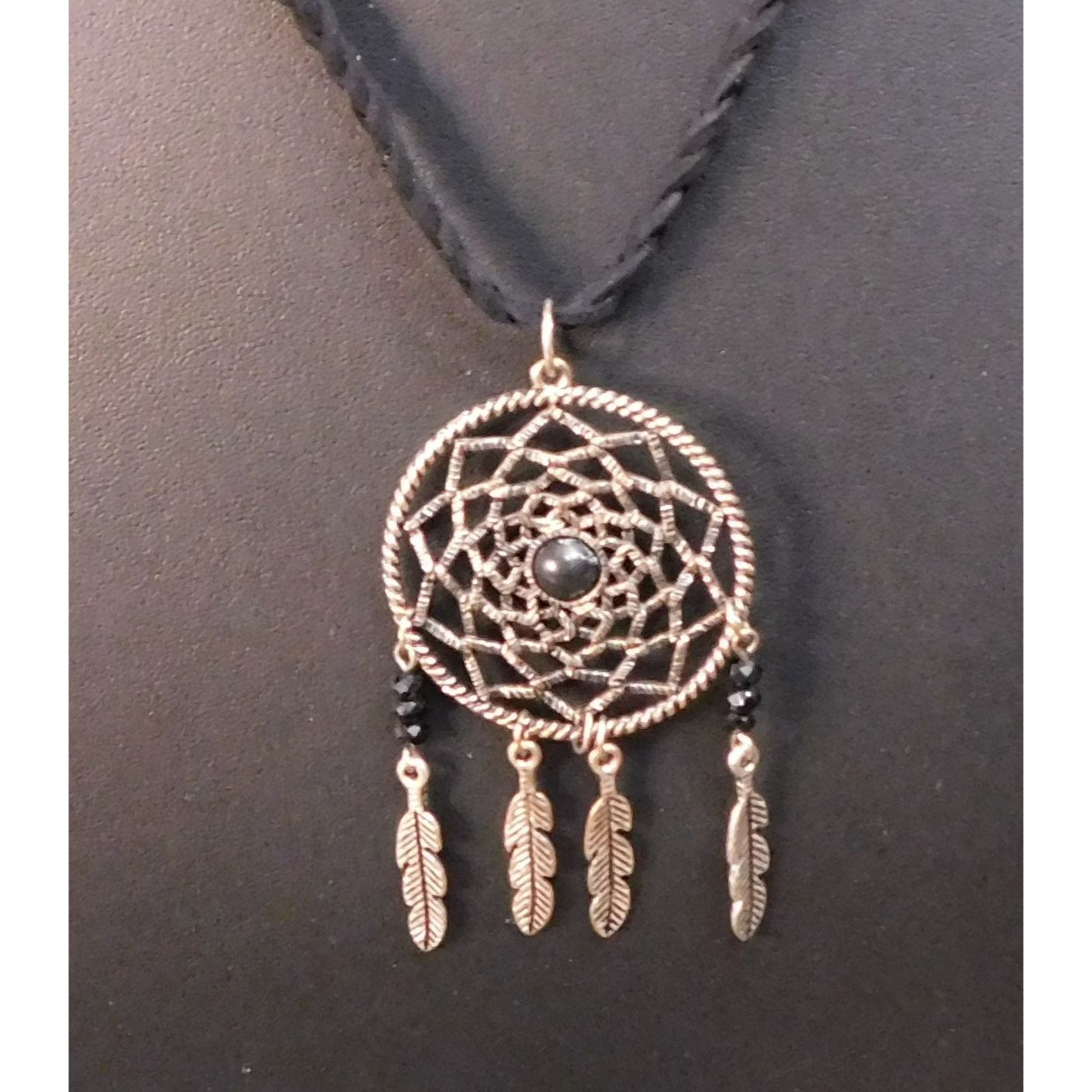 Whimsical Dreamcatcher Black And Silver Tone Necklace