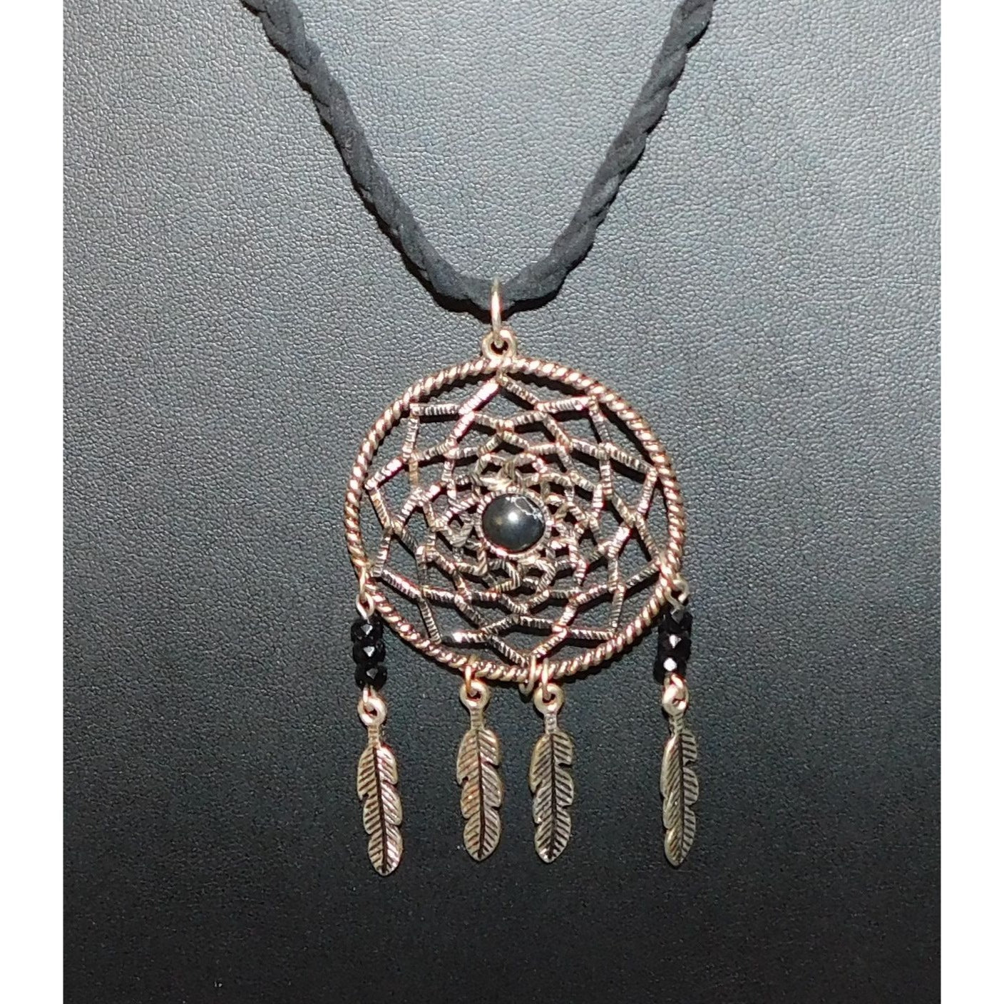 Whimsical Dreamcatcher Black And Silver Tone Necklace