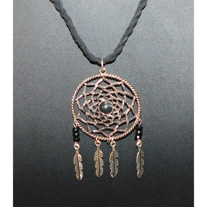 Whimsical Dreamcatcher Black And Silver Tone Necklace