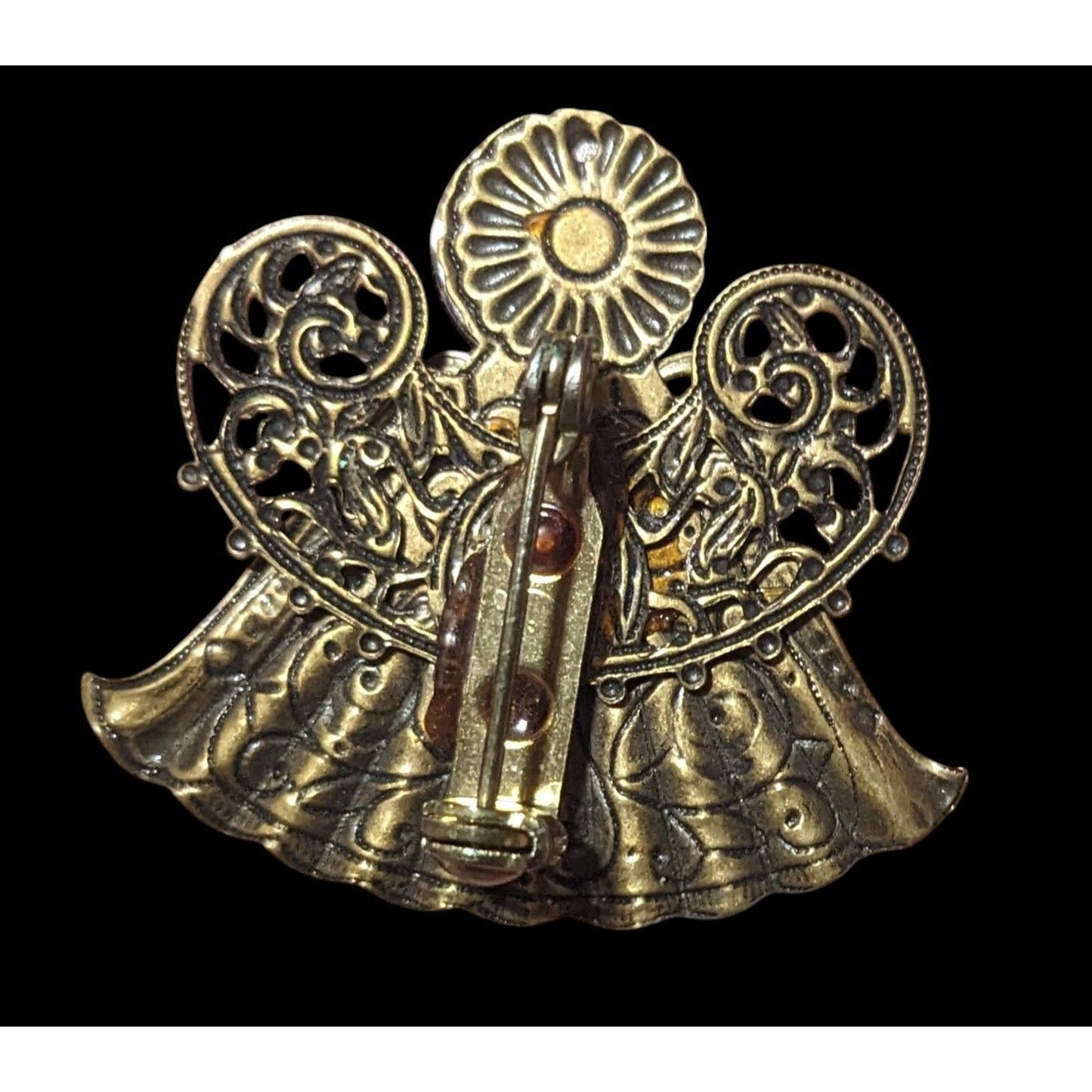 Vintage Red And Gold Ornate Angel Brooch